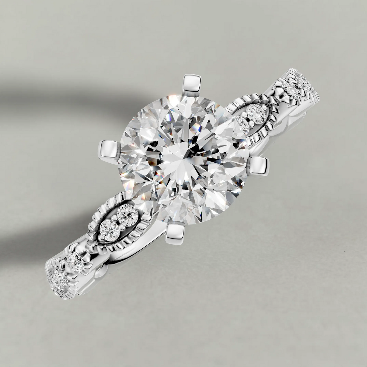 Scalloped Multi-Stone Engagement Ring (70874) in Platinum from top 3/4 angle