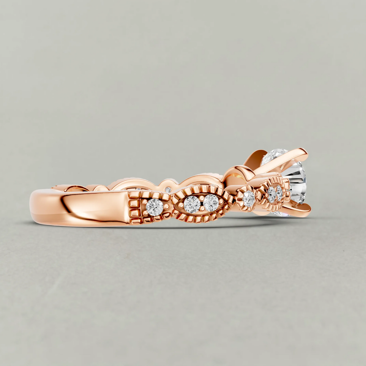 Scalloped Multi-Stone Engagement Ring (70874) in Rose Gold from back angle