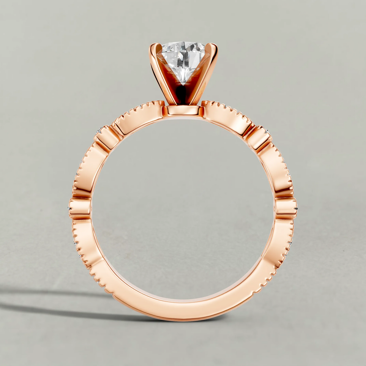 Scalloped Multi-Stone Engagement Ring (70874) in Rose Gold from front angle