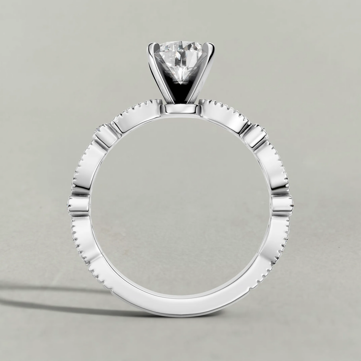 Scalloped Multi-Stone Engagement Ring (70874) in White Gold from front angle