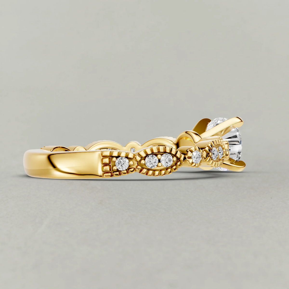 Scalloped Multi-Stone Engagement Ring (70874) in Yellow Gold from back angle