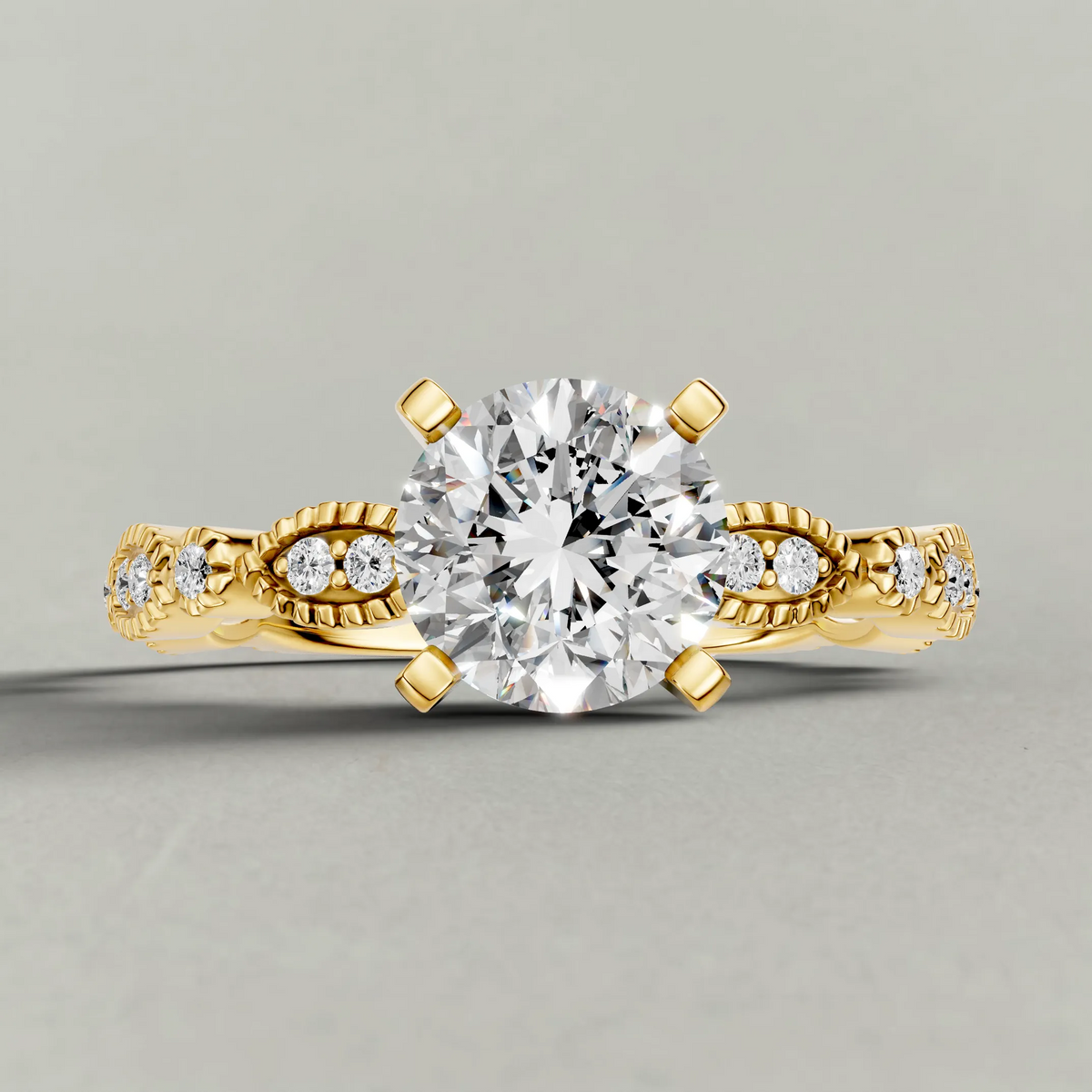 Scalloped Multi-Stone Engagement Ring (70874) in Yellow Gold zoomed in on diamond