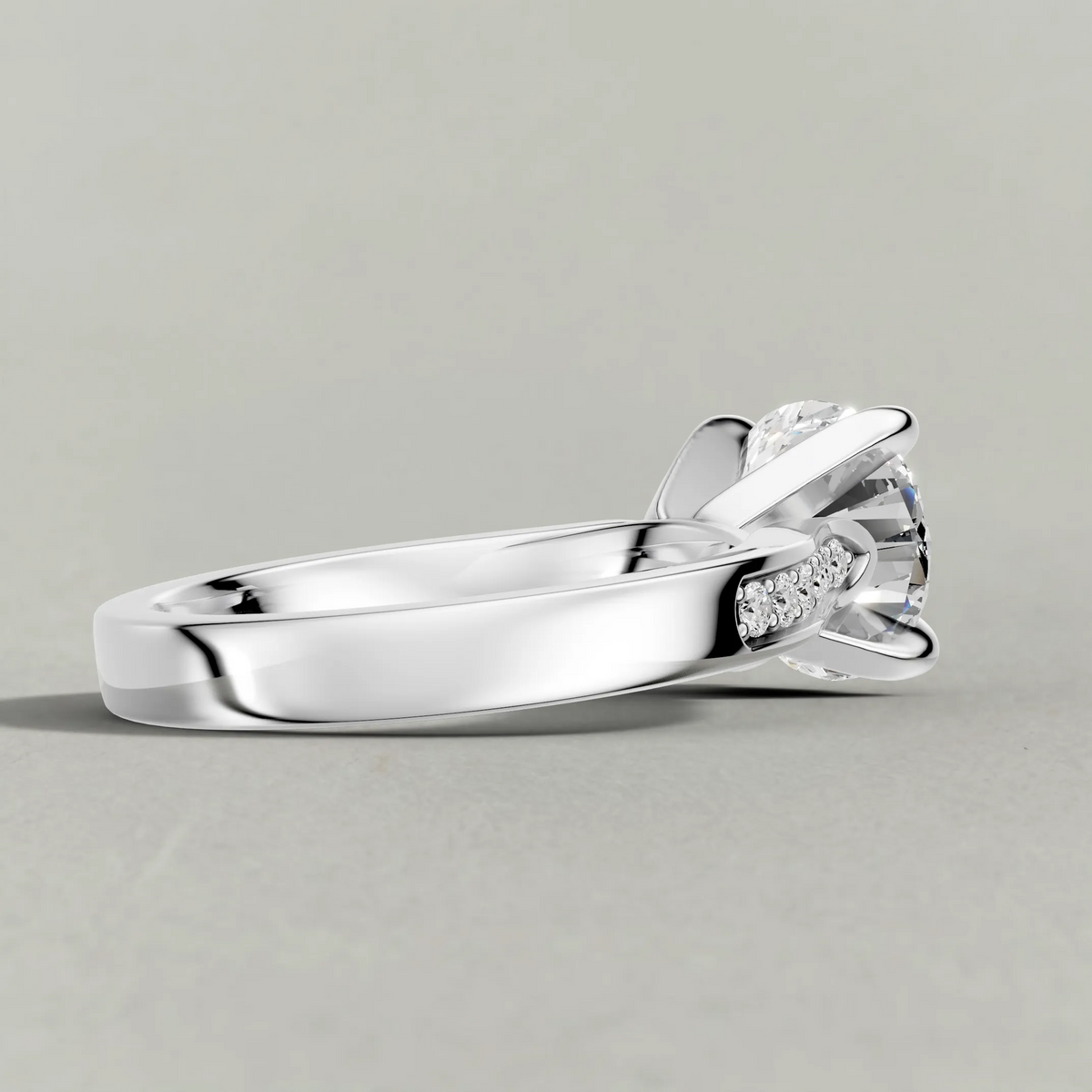 Recessed Diamond Shoulder Solitaire Engagement Ring (70882) in Platinum from back angle