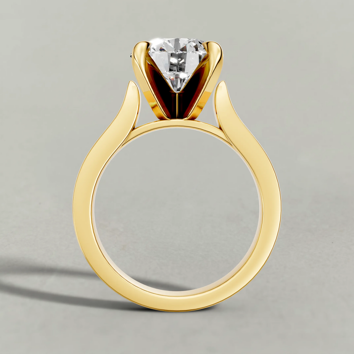 Recessed Diamond Shoulder Solitaire Engagement Ring (70882) in Yellow Gold from front angle