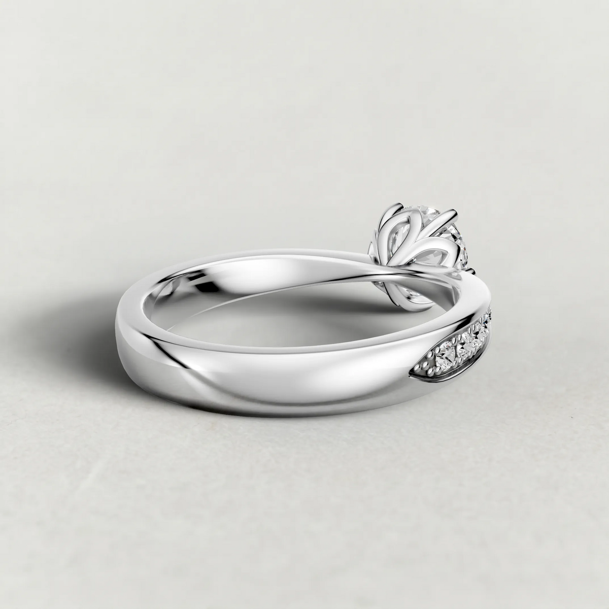 Delicate Pavé Shoulder Solitaire Engagement Ring (70887) in Platinum from back angle