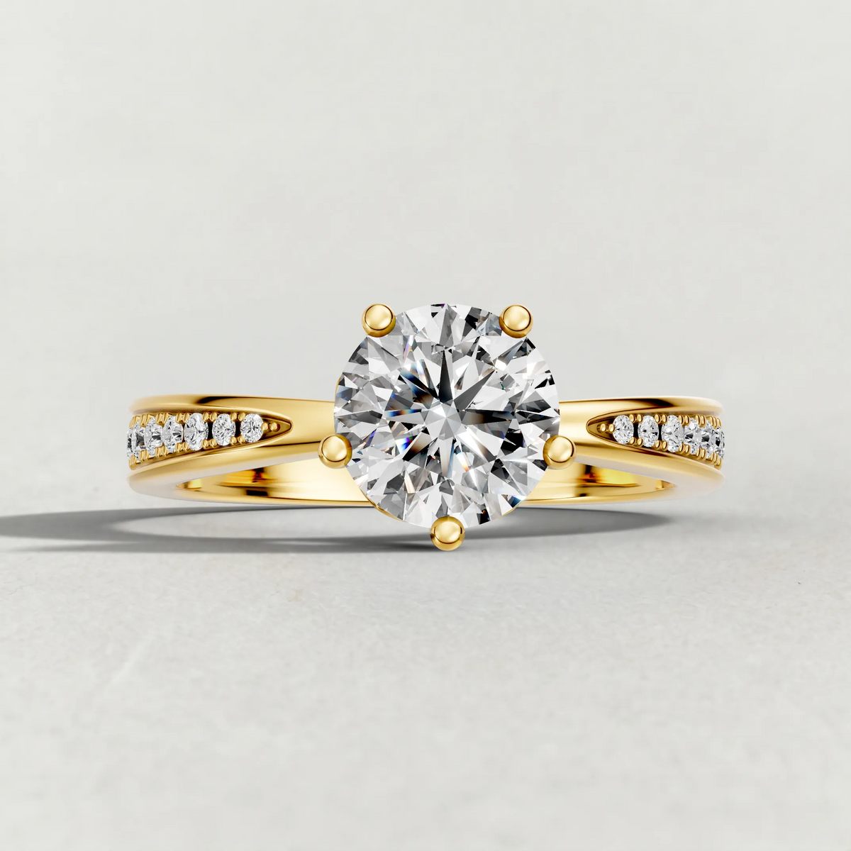 Delicate Pavé Shoulder Solitaire Engagement Ring (70887) in Yellow Gold zoomed in on diamond