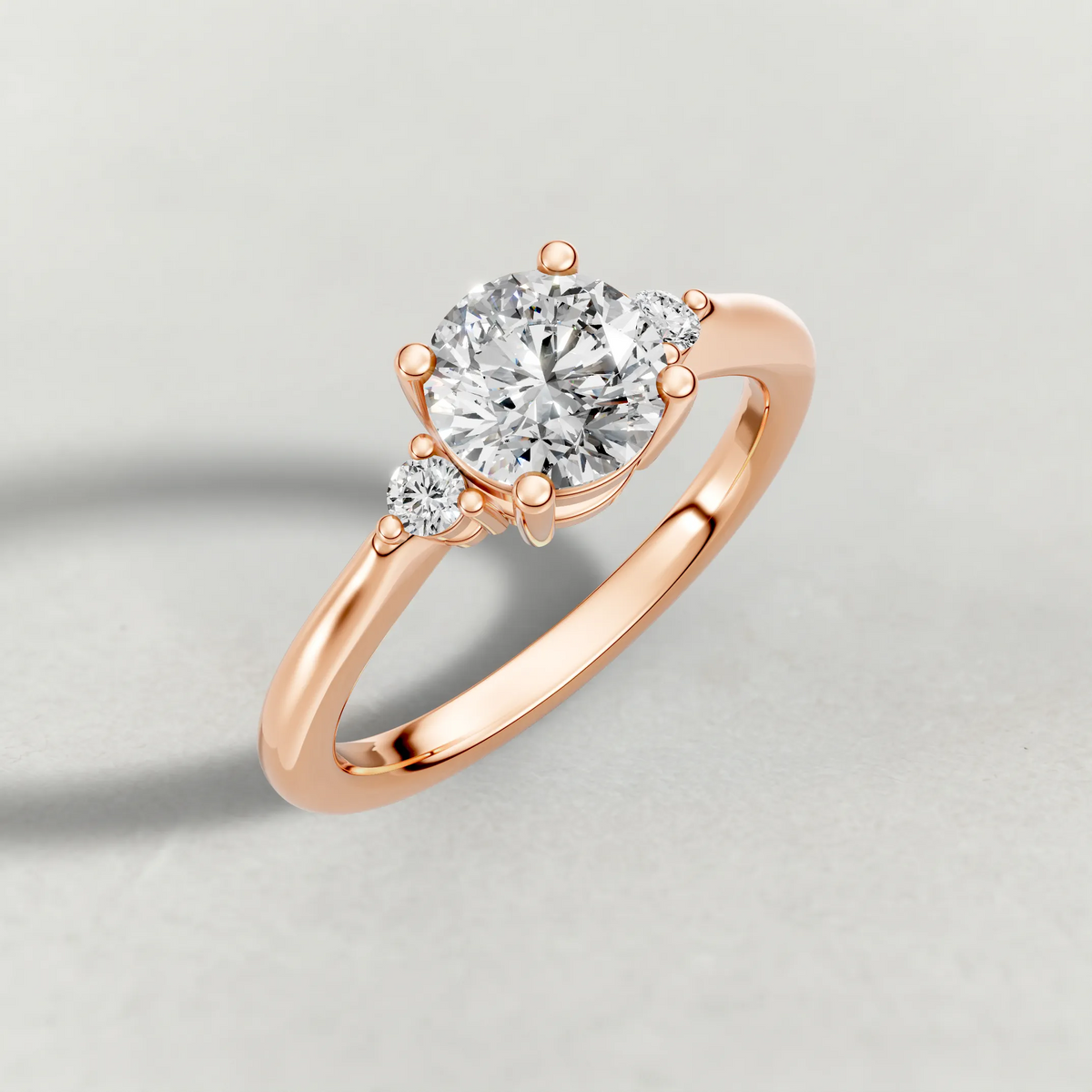 Diamond Accent Shoulder Solitaire Engagement Ring (70934) in Rose Gold from top 3/4 angle