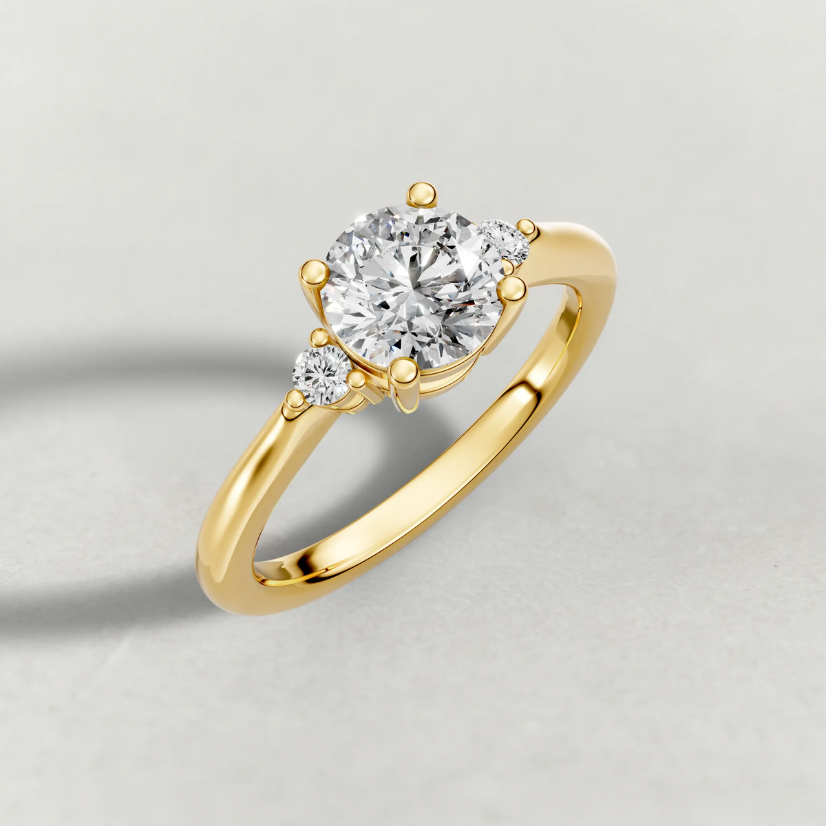 Diamond Accent Shoulder Solitaire Engagement Ring (70934) in Yellow Gold from top 3/4 angle