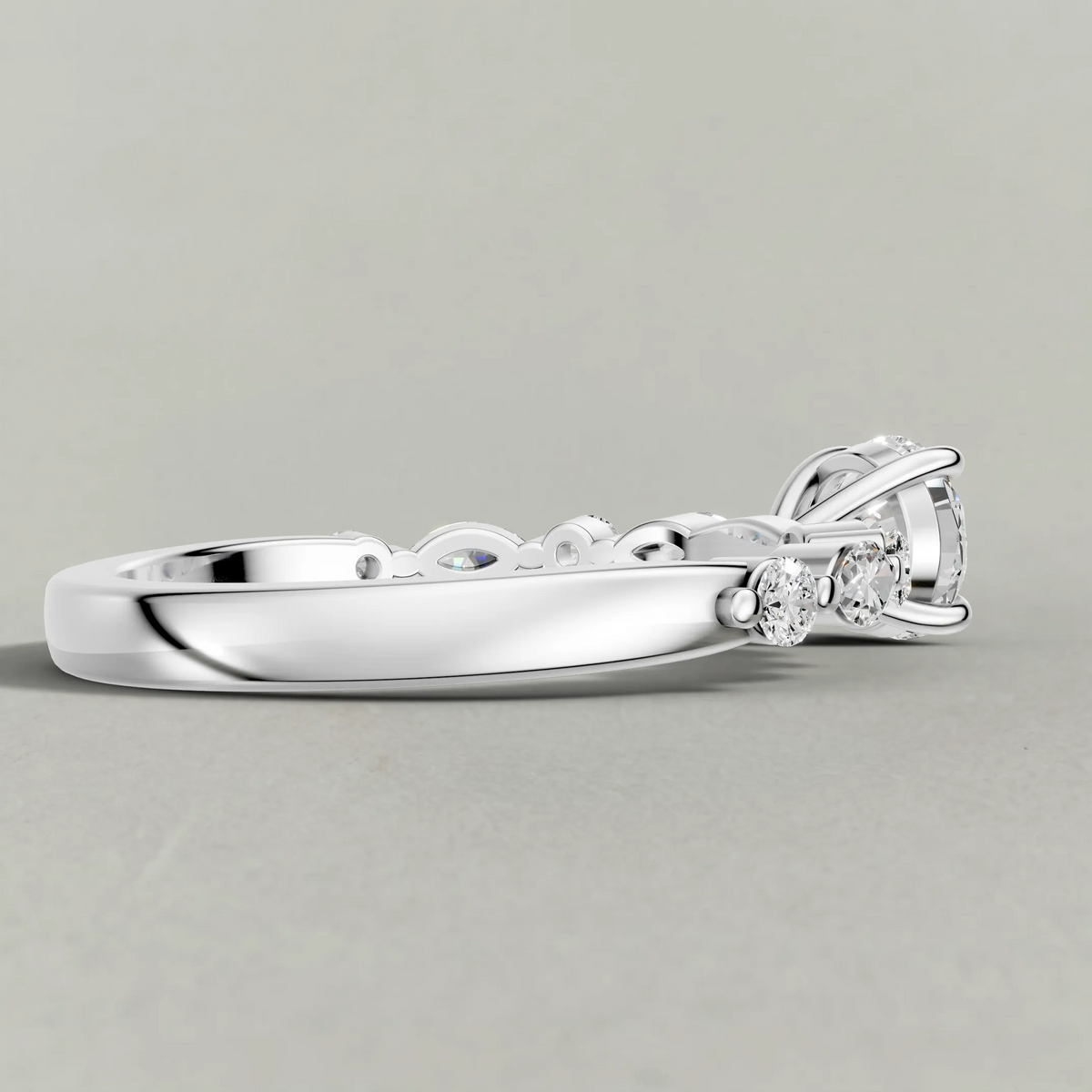 Leaf Accent Shoulder Engagement Ring (70975) in Platinum from back angle