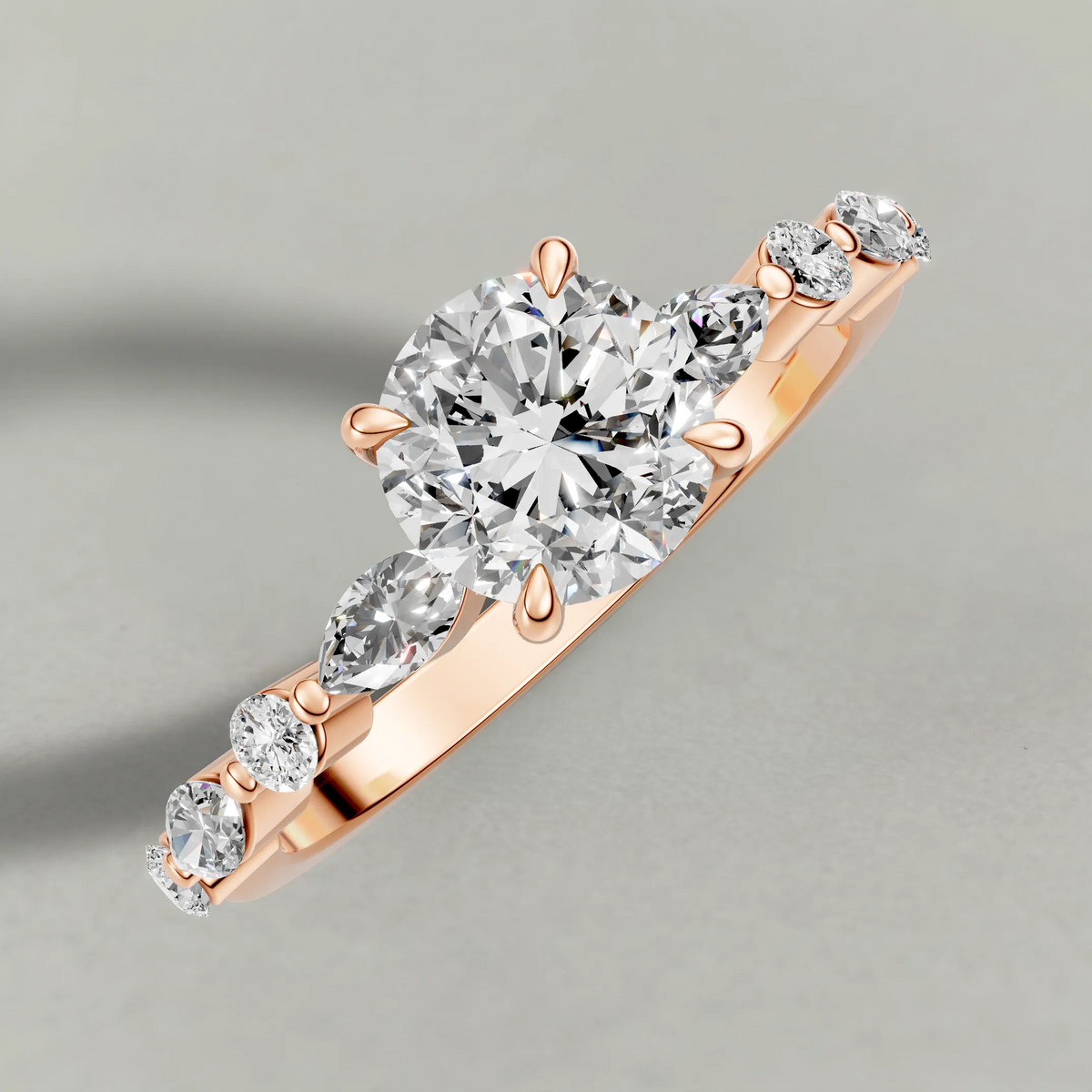 Leaf Accent Shoulder Engagement Ring (70975) in Rose Gold from top 3/4 angle