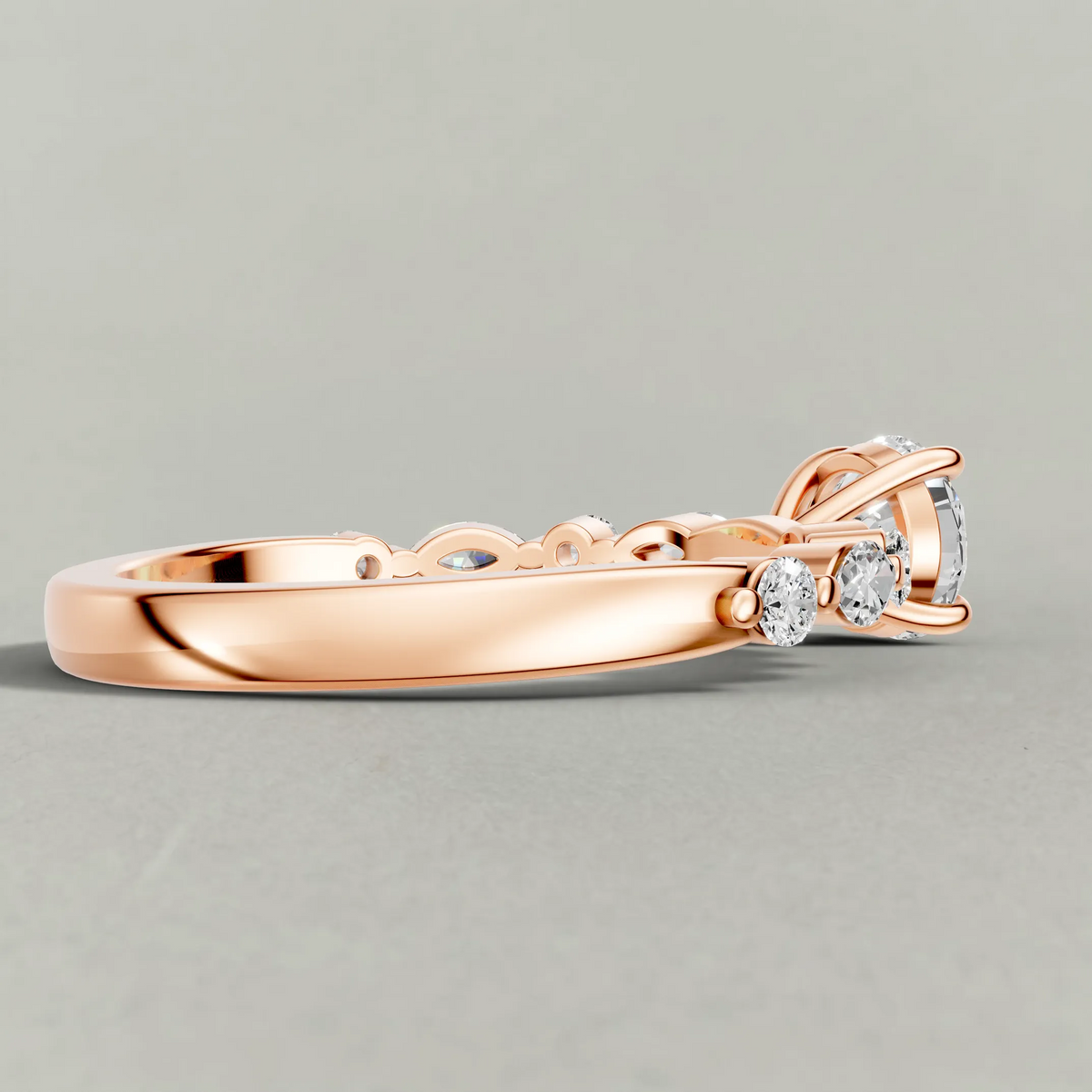 Leaf Accent Shoulder Engagement Ring (70975) in Rose Gold from back angle