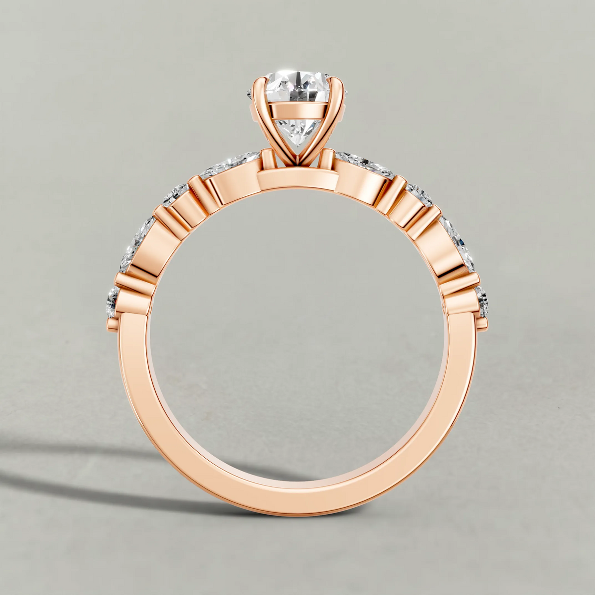 Leaf Accent Shoulder Engagement Ring (70975) in Rose Gold from front angle