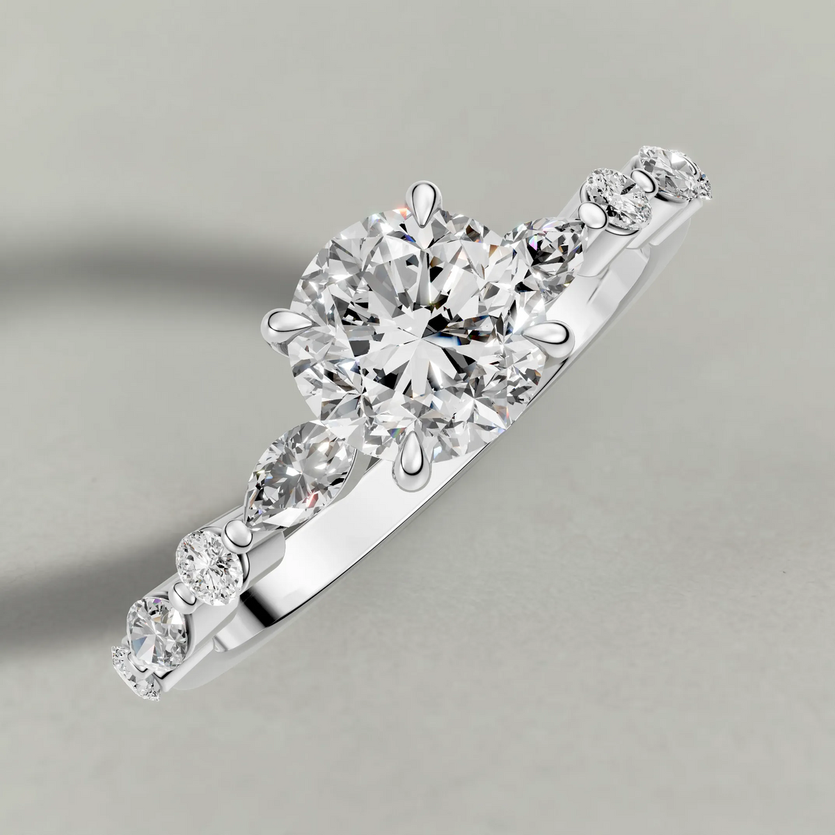 Leaf Accent Shoulder Engagement Ring (70975) in White Gold from top 3/4 angle