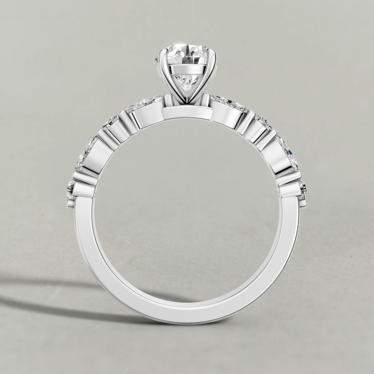 Leaf Accent Shoulder Engagement Ring (70975) in White Gold from front angle