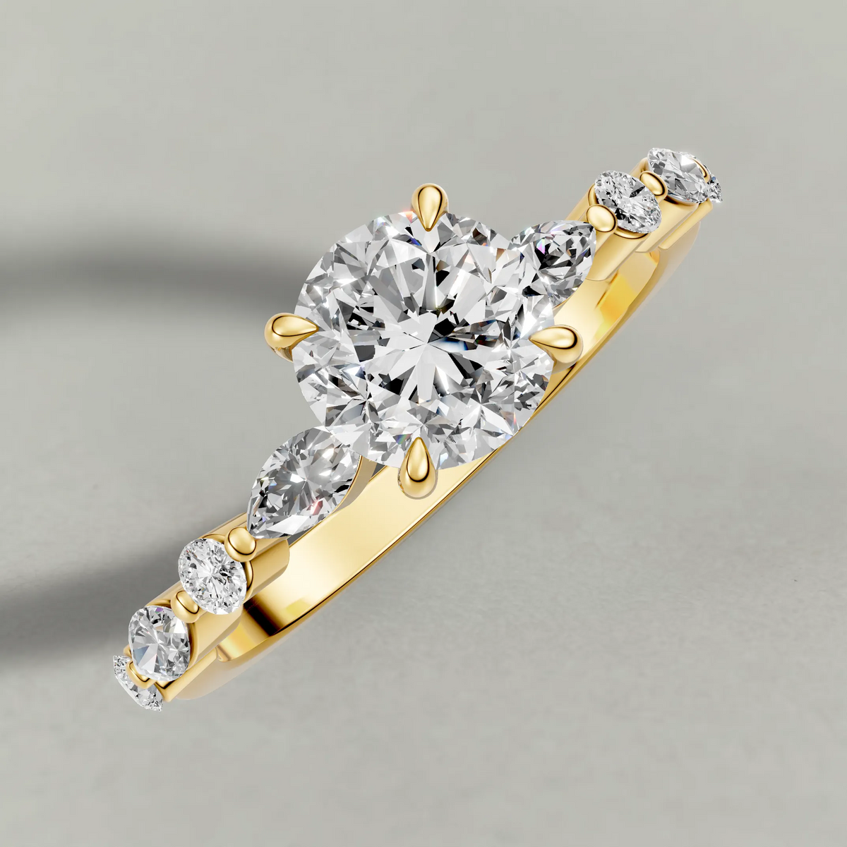 Leaf Accent Shoulder Engagement Ring (70975) in Yellow Gold from top 3/4 angle
