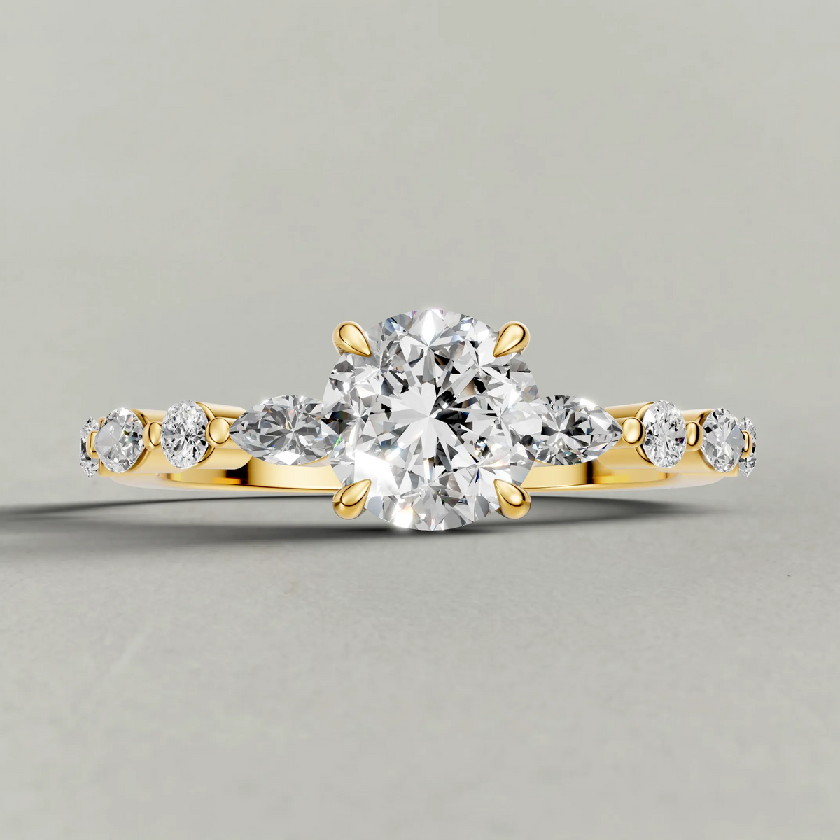 Leaf Accent Shoulder Engagement Ring (70975) in Yellow Gold zoomed in on diamond