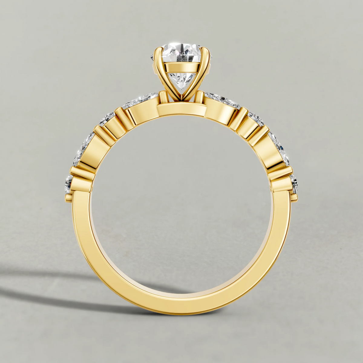Leaf Accent Shoulder Engagement Ring (70975) in Yellow Gold from front angle
