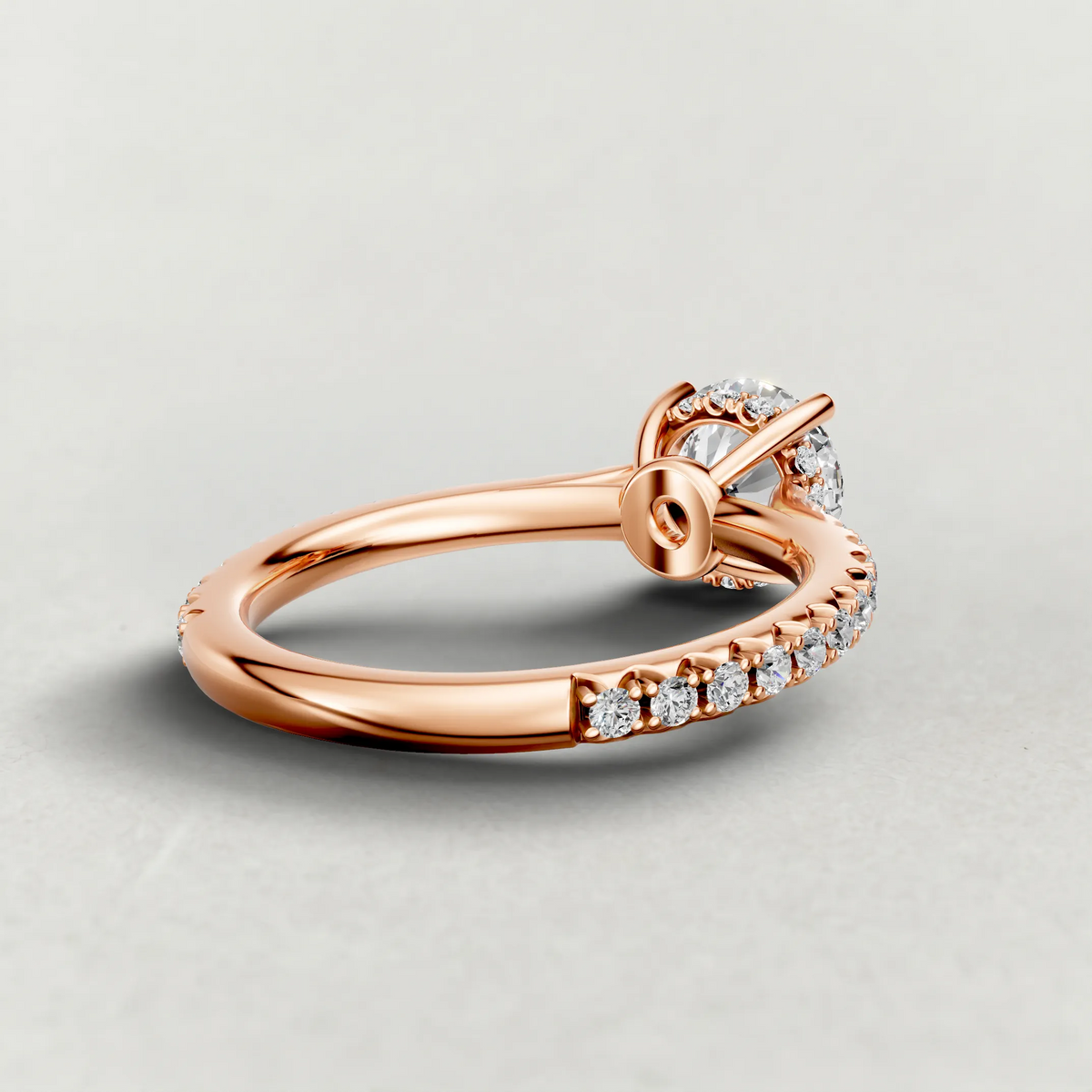 Diamond Gallery Pavé Engagement Ring (71100) in Rose Gold from back angle