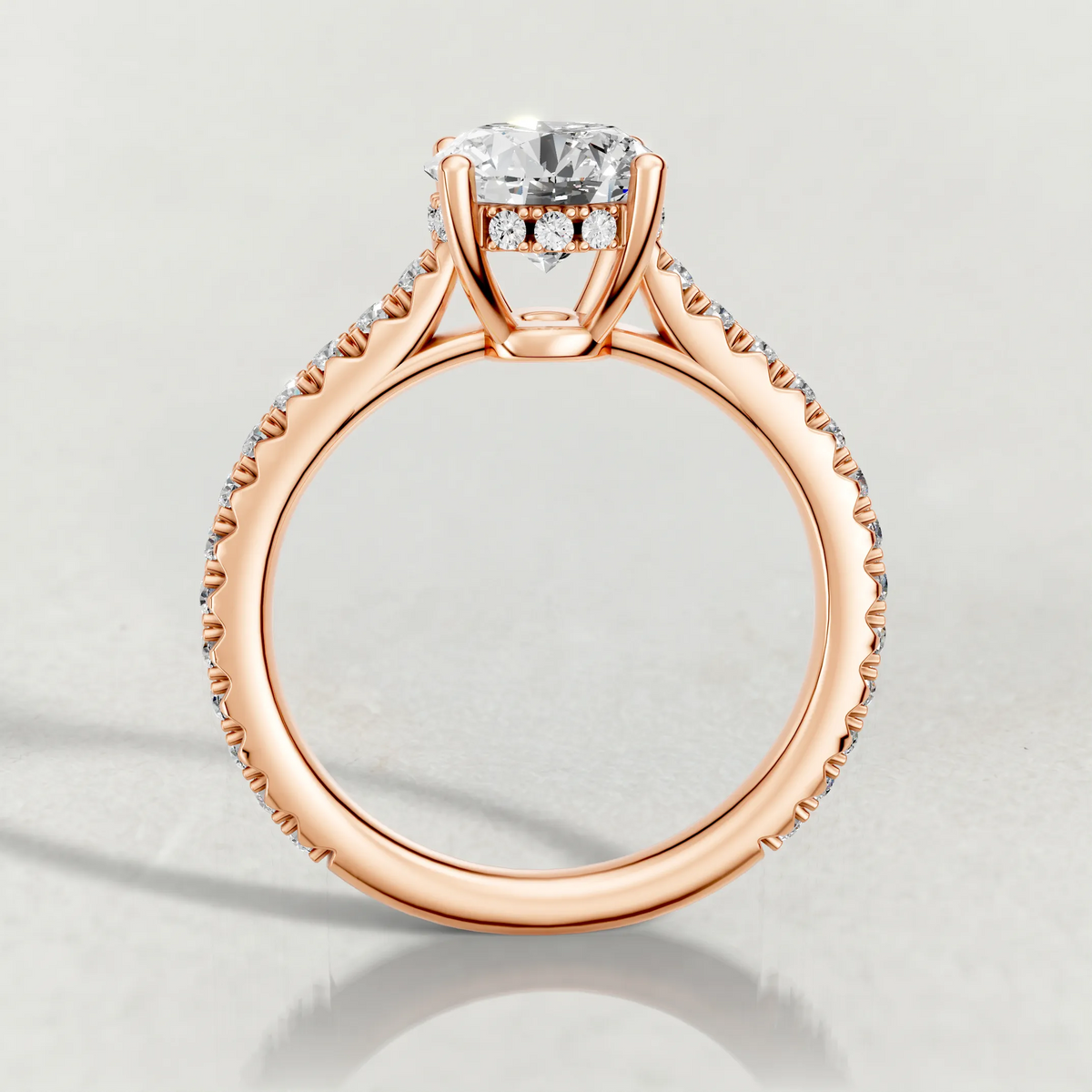 Diamond Gallery Pavé Engagement Ring (71100) in Rose Gold from front angle