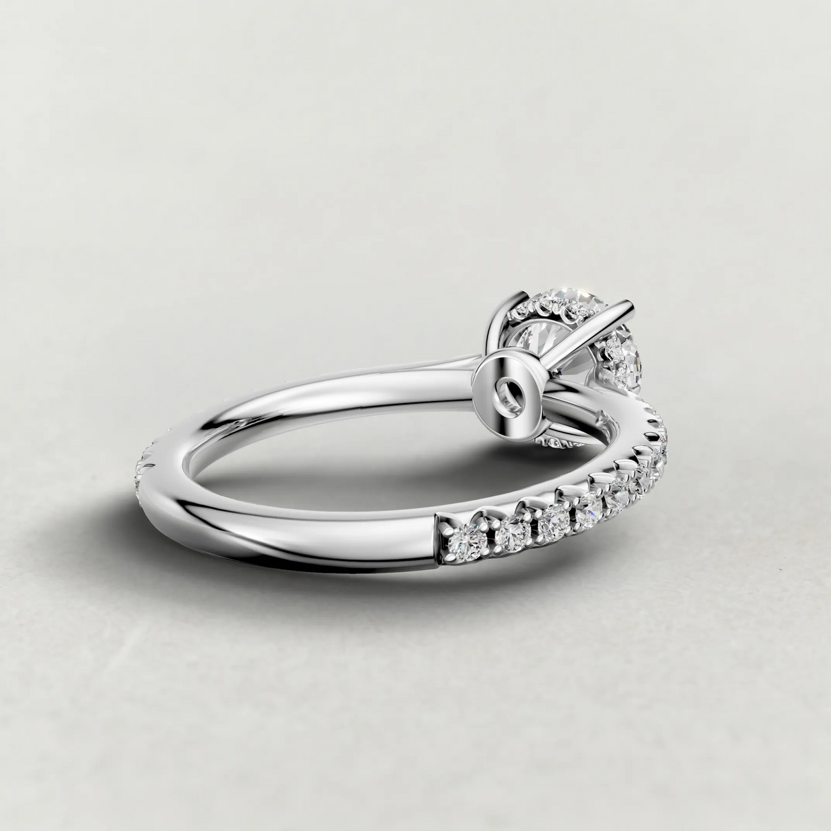 Diamond Gallery Pavé Engagement Ring (71100) in White Gold from back angle