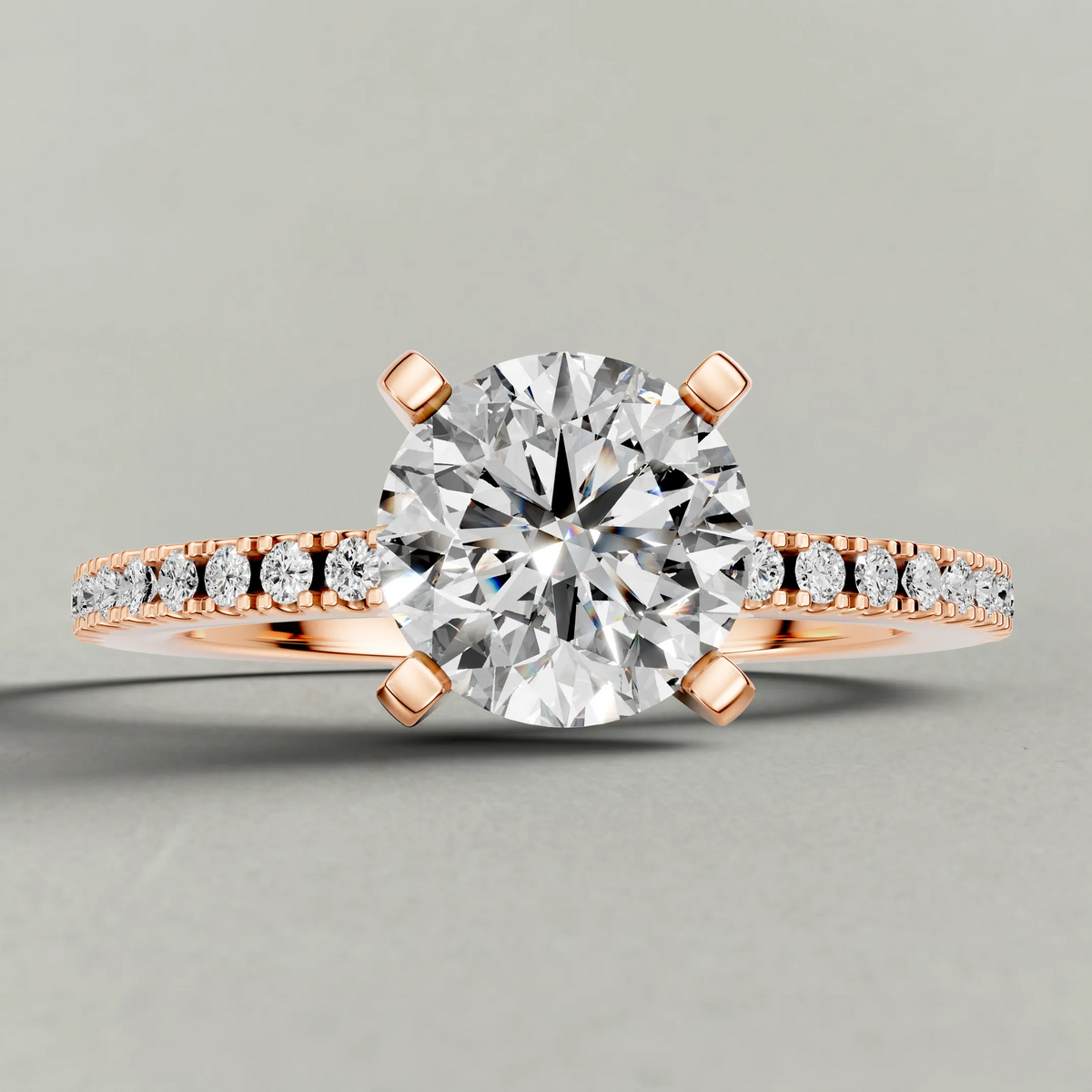 Micro-Pavé Shoulder Engagement Ring (71103) in Rose Gold zoomed in on diamond