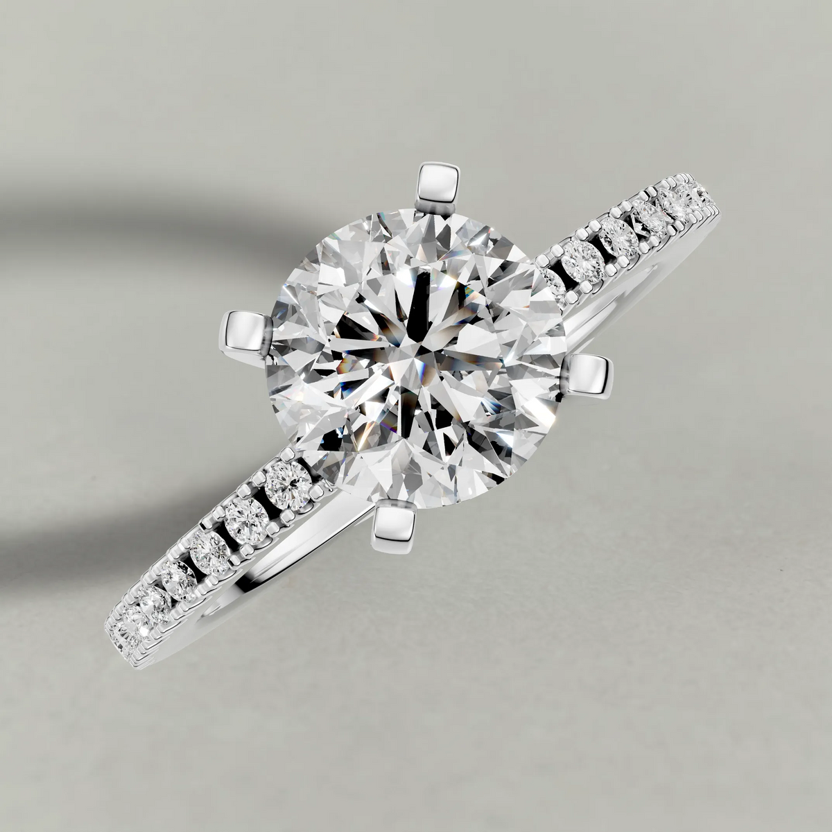 Micro-Pavé Shoulder Engagement Ring (71103) in White Gold from top 3/4 angle
