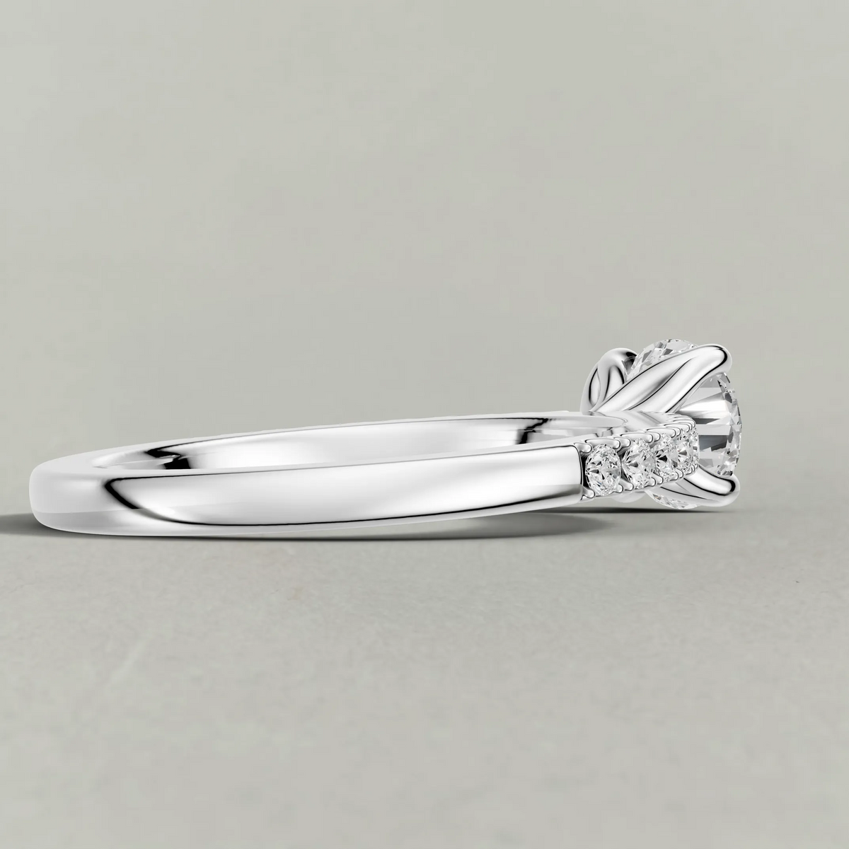 Cathedral Pavé Shoulder Engagement Ring (71116) in Platinum from back angle