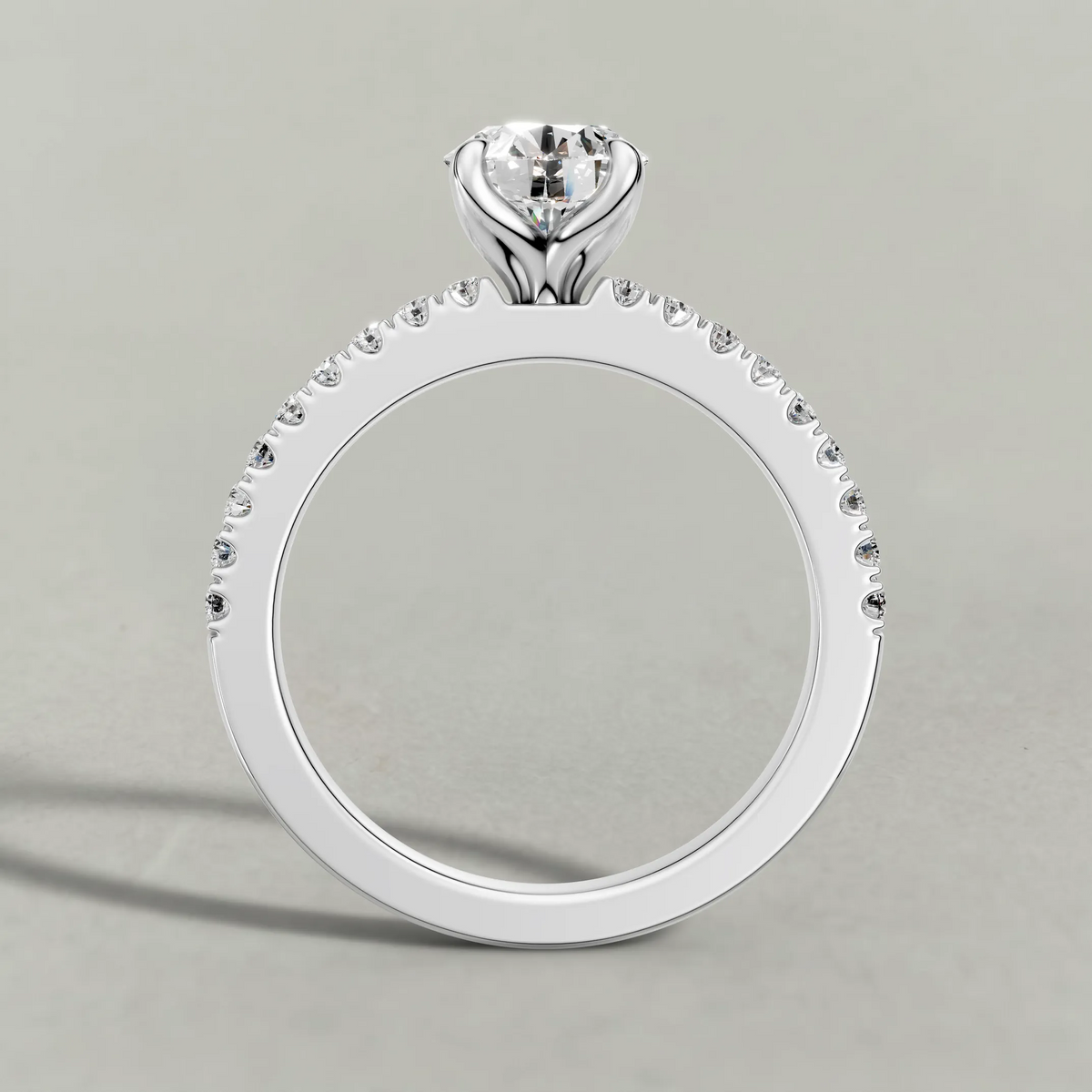Cathedral Pavé Shoulder Engagement Ring (71116) in Platinum from front angle