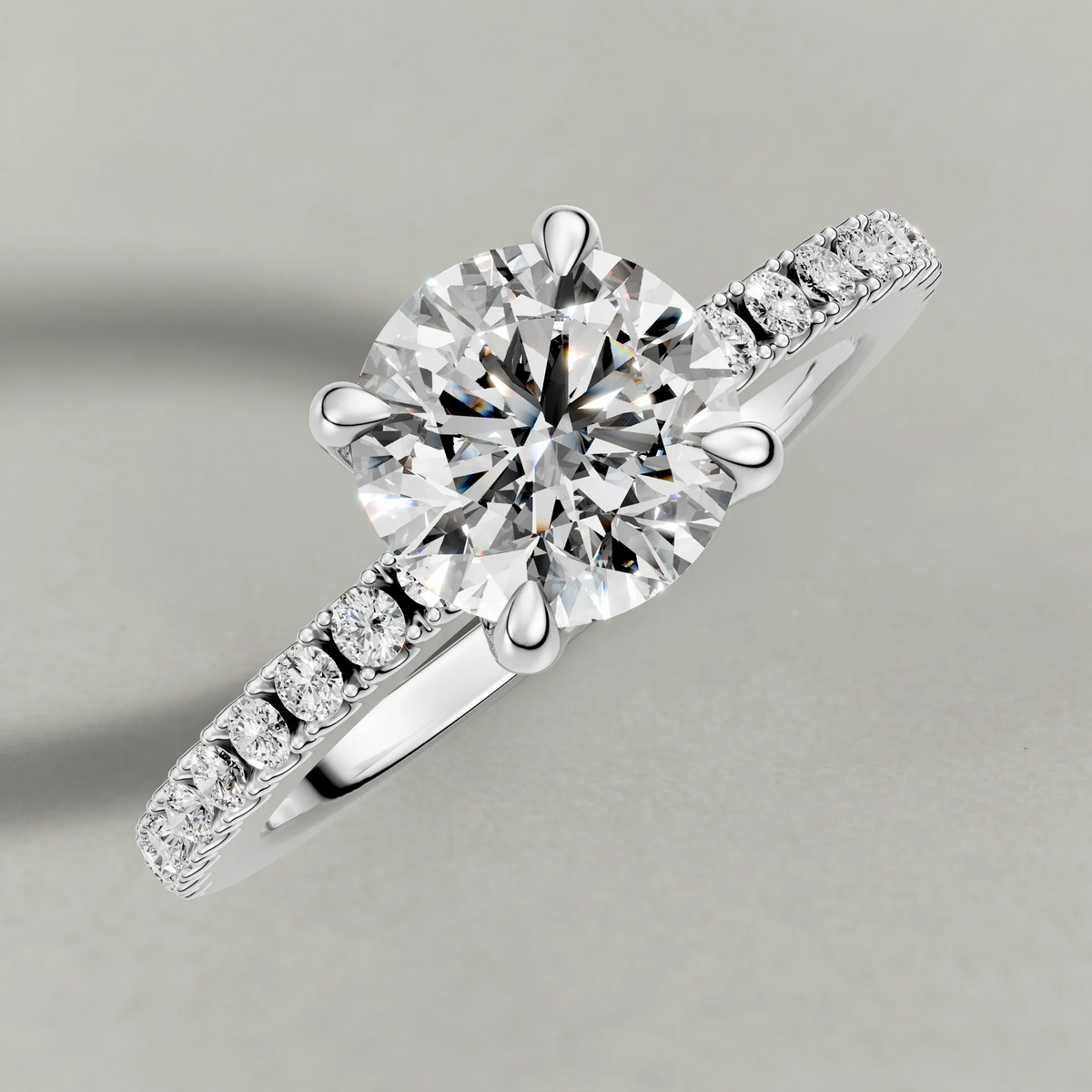 Cathedral Pavé Shoulder Engagement Ring (71116) in White Gold from top 3/4 angle