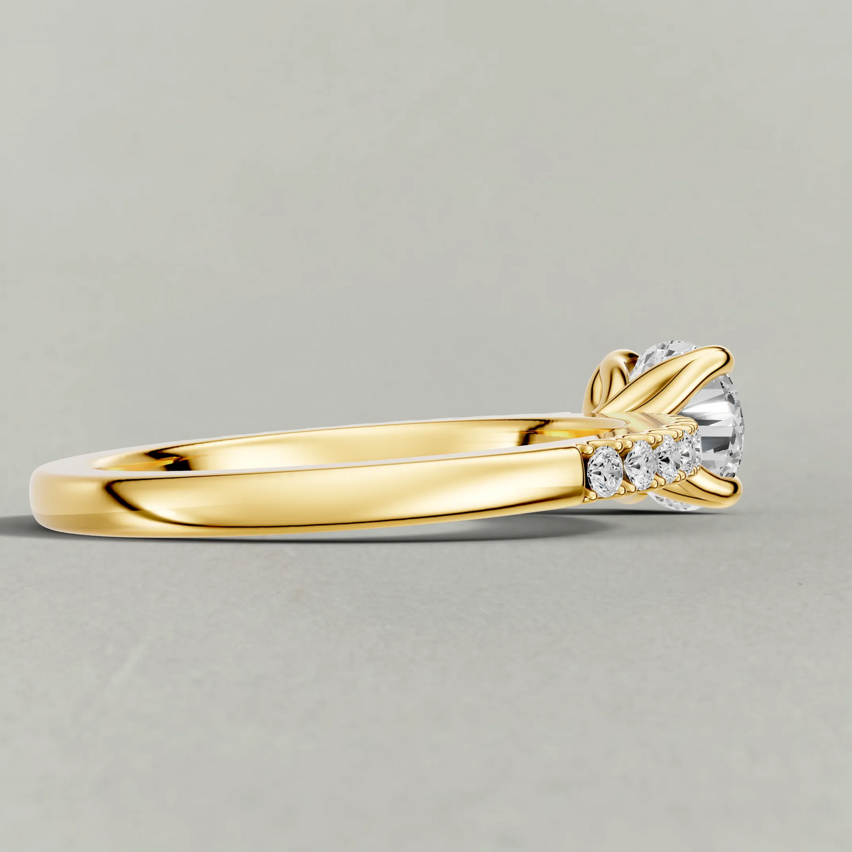 Cathedral Pavé Shoulder Engagement Ring (71116) in Yellow Gold from back angle