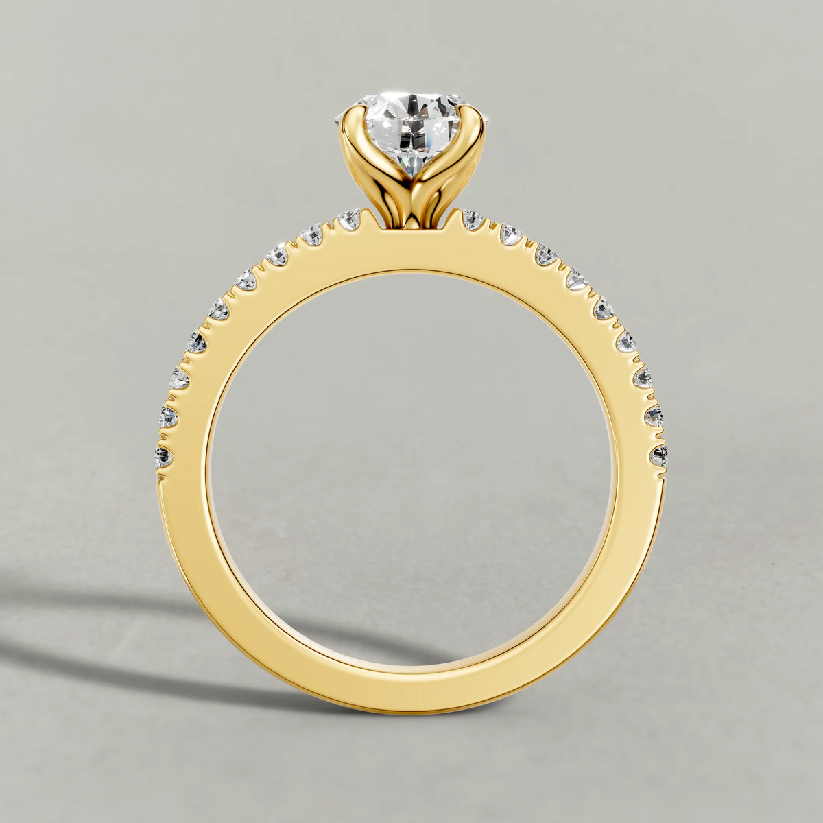 Cathedral Pavé Shoulder Engagement Ring (71116) in Yellow Gold from front angle