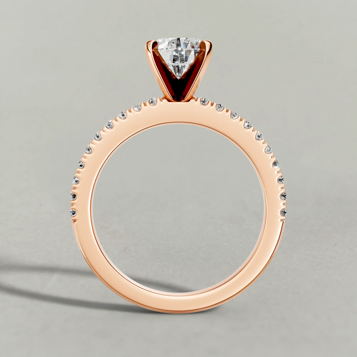 Four-Prong Pavé Shoulder Engagement Ring (71118) in Rose Gold from front angle