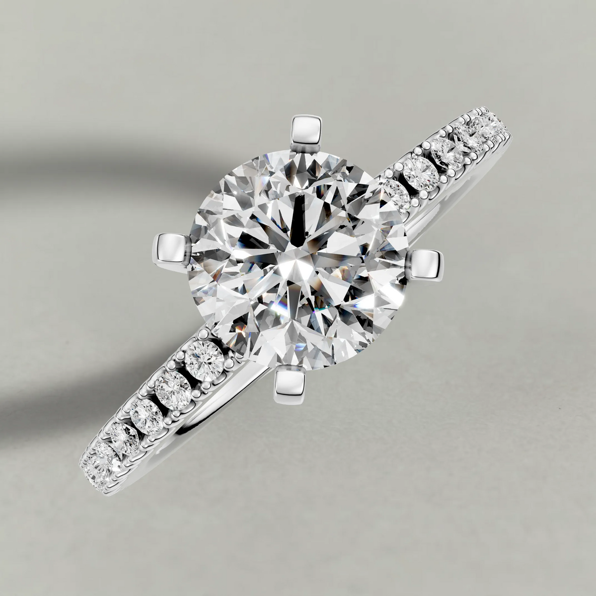 Four-Prong Pavé Shoulder Engagement Ring (71118) in White Gold from top 3/4 angle