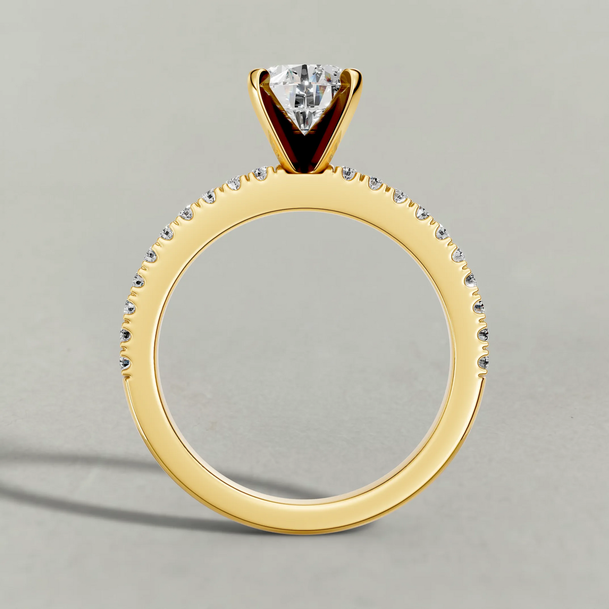 Four-Prong Pavé Shoulder Engagement Ring (71118) in Yellow Gold from front angle