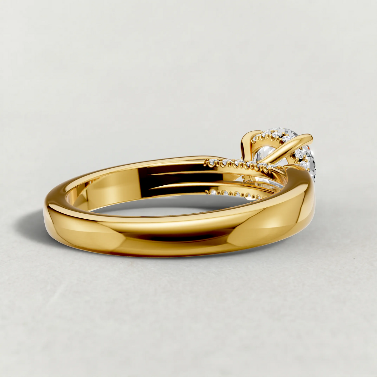Polished Ridge Engagement Ring (71128) in Yellow Gold from back angle
