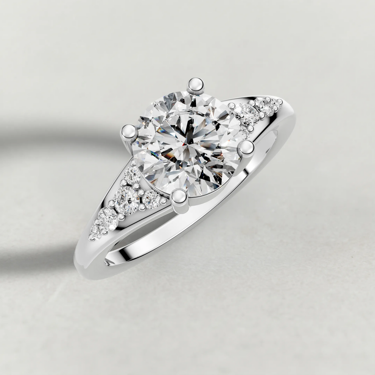 Sculpted Pavé Shoulder Engagement Ring (71229) in Platinum from top 3/4 angle