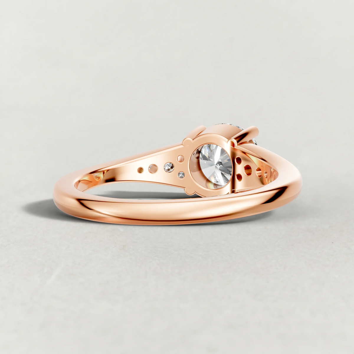 Sculpted Pavé Shoulder Engagement Ring (71229) in Rose Gold from back angle