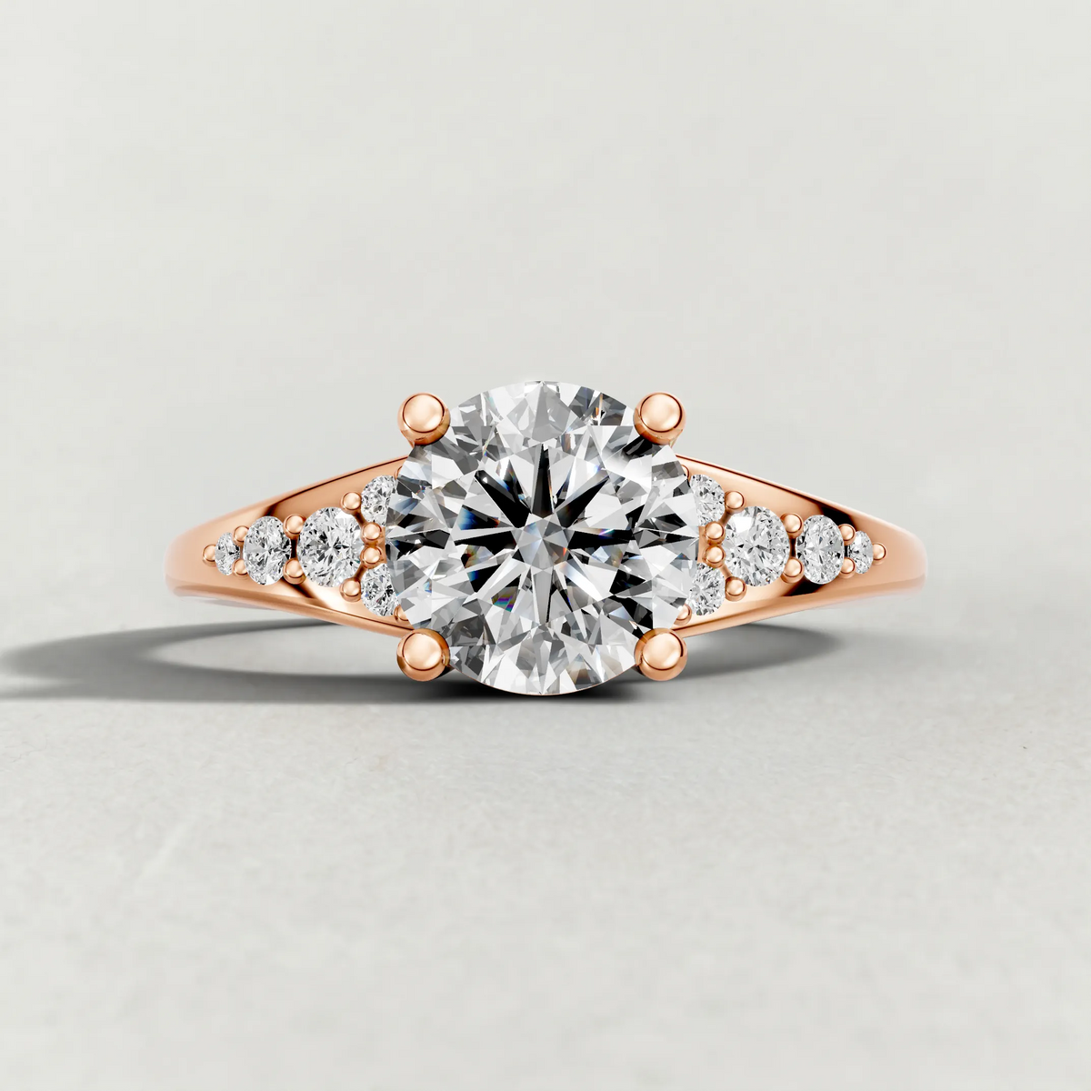 Sculpted Pavé Shoulder Engagement Ring (71229) in Rose Gold zoomed in on diamond