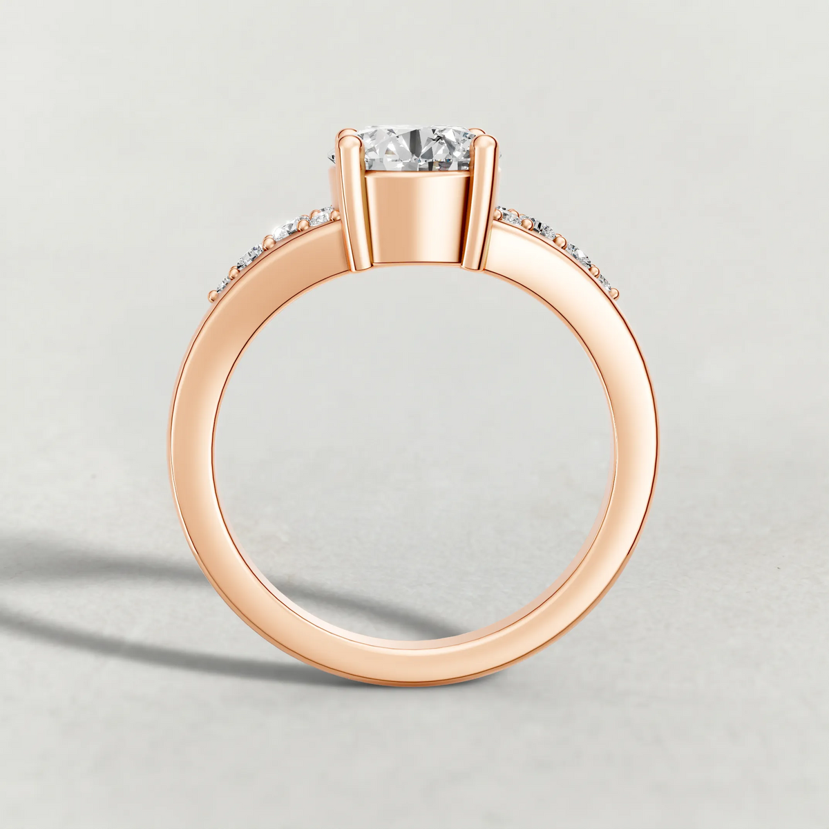 Sculpted Pavé Shoulder Engagement Ring (71229) in Rose Gold from front angle