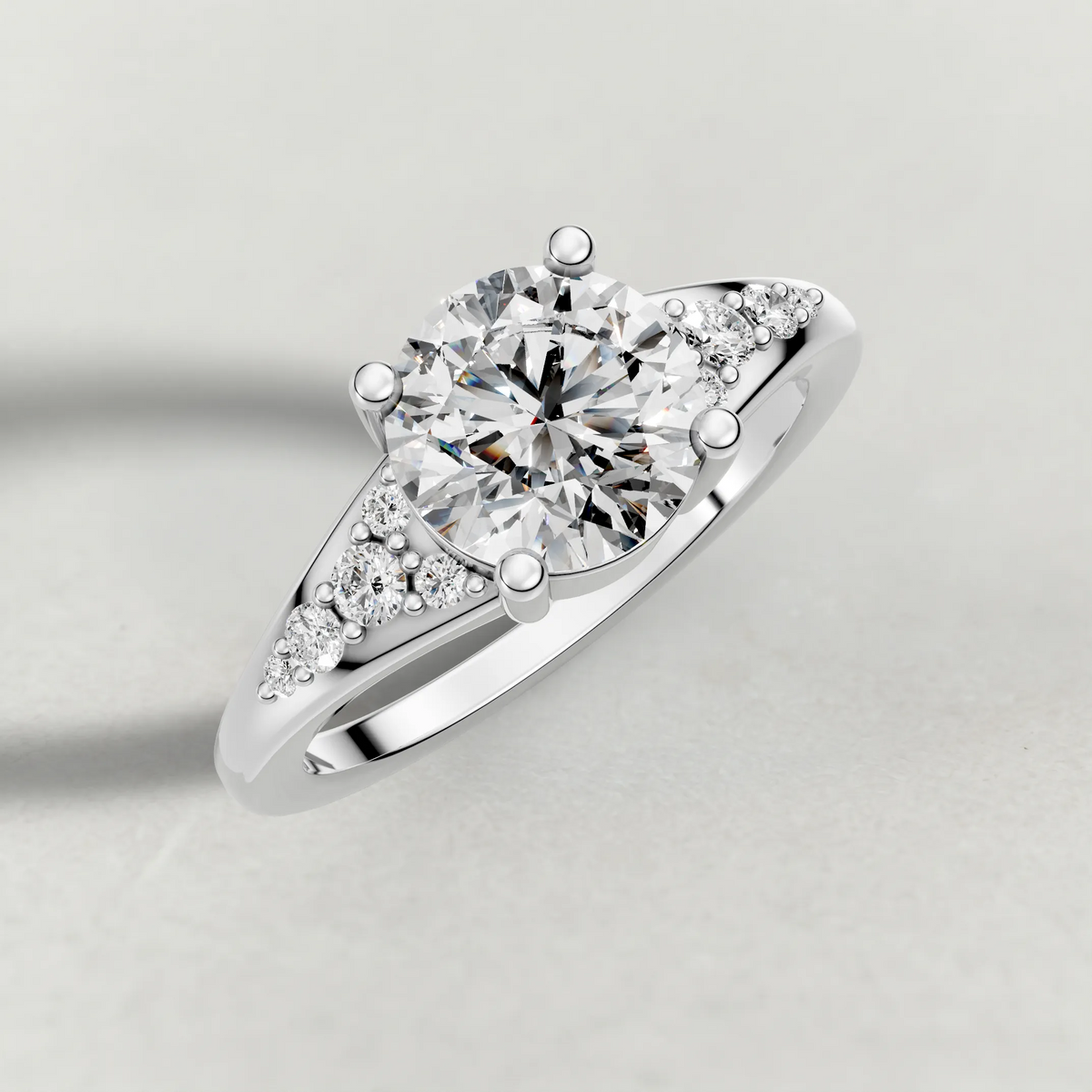 Sculpted Pavé Shoulder Engagement Ring (71229) in White Gold from top 3/4 angle