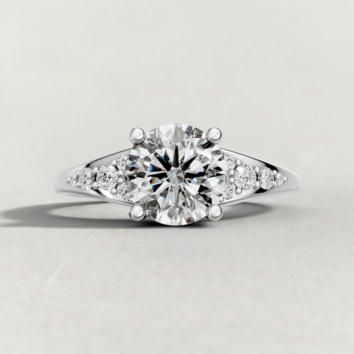 Sculpted Pavé Shoulder Engagement Ring (71229) in White Gold zoomed in on diamond