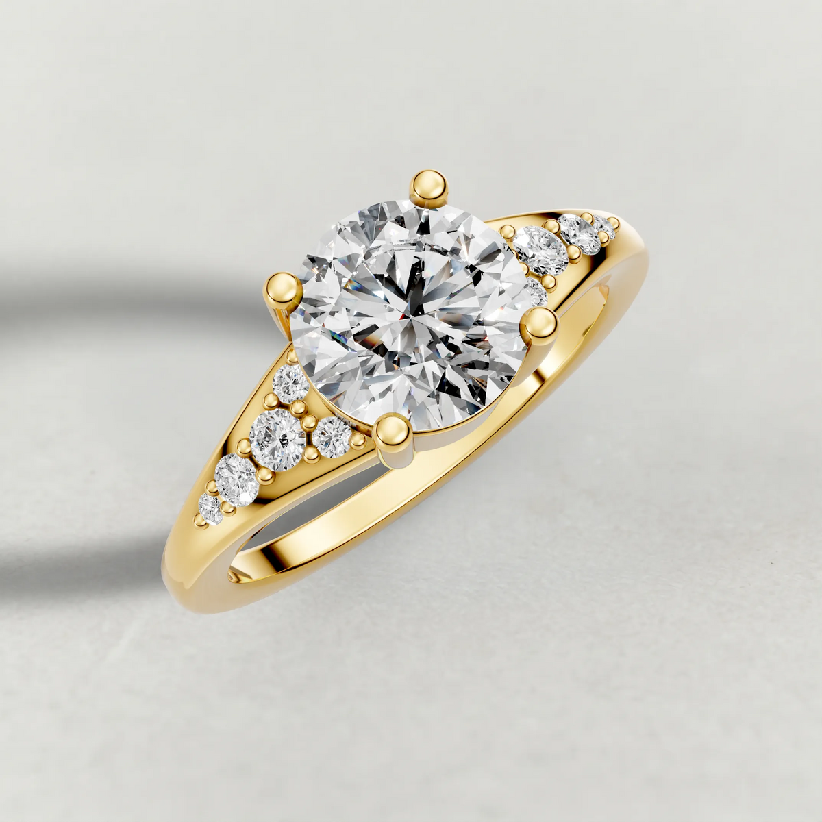 Sculpted Pavé Shoulder Engagement Ring (71229) in Yellow Gold from top 3/4 angle