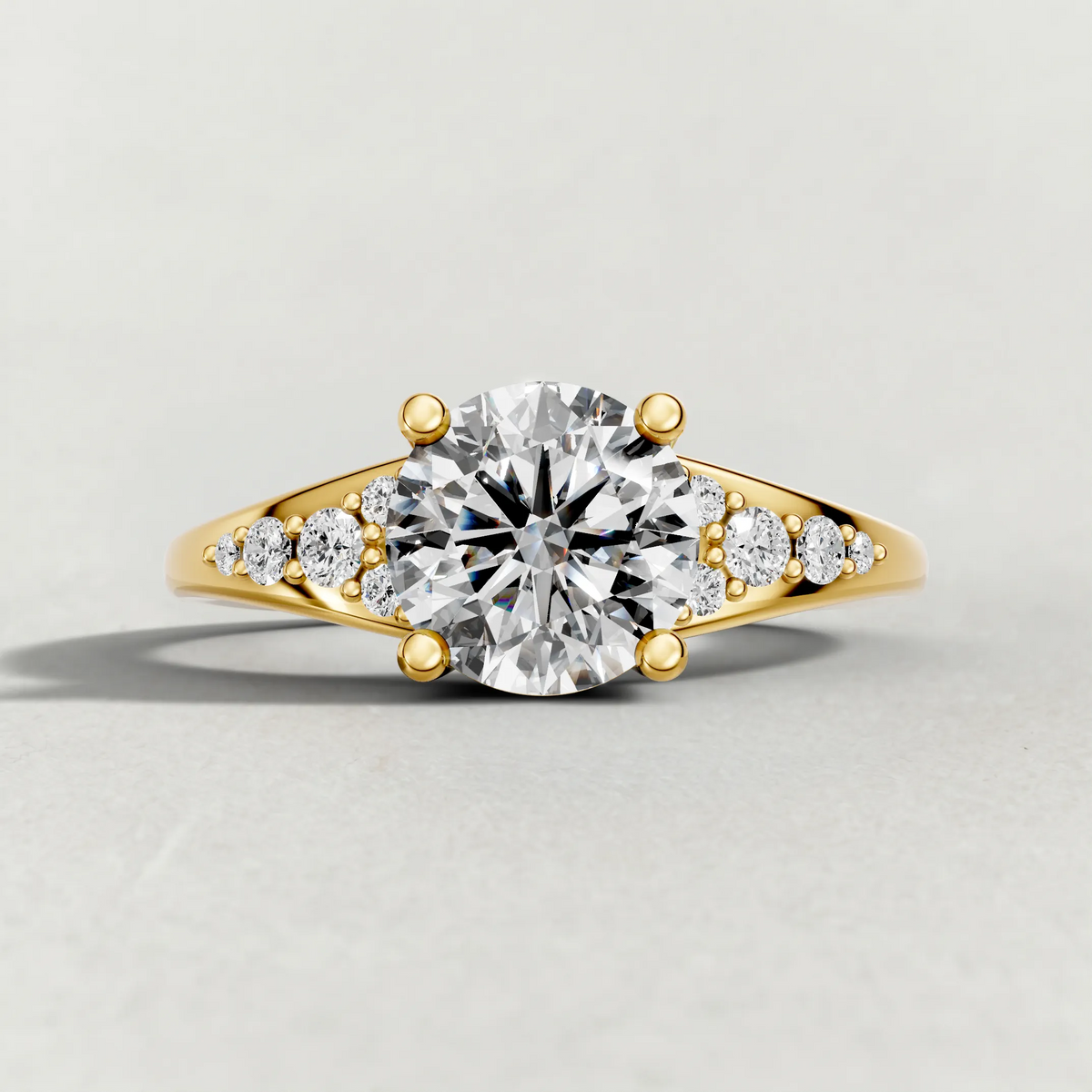 Sculpted Pavé Shoulder Engagement Ring (71229) in Yellow Gold zoomed in on diamond