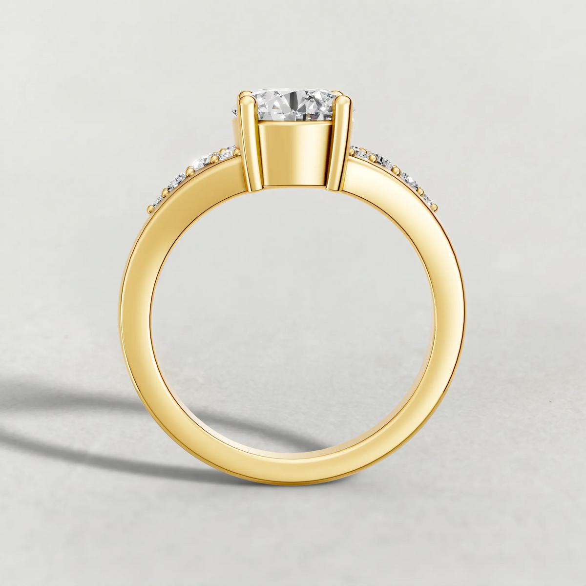 Sculpted Pavé Shoulder Engagement Ring (71229) in Yellow Gold from front angle