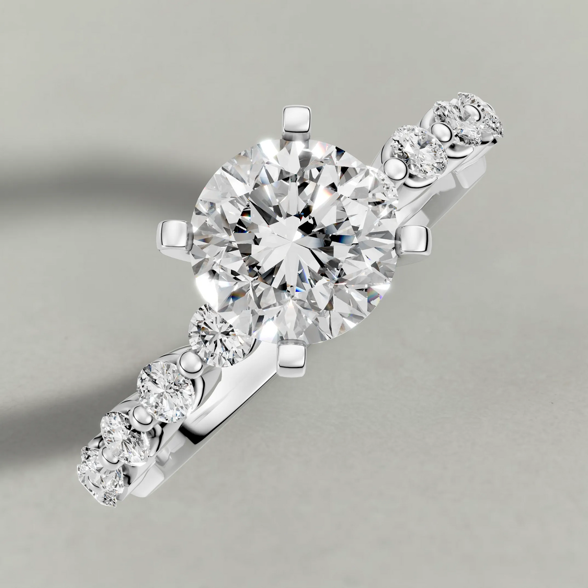 Scalloped Diamond Shoulder Engagement Ring (71267) in White Gold from top 3/4 angle
