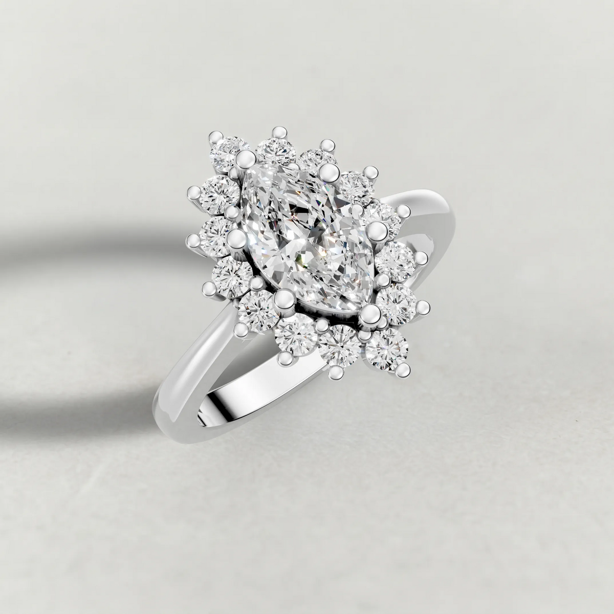 Cluster Halo Engagement Ring (71300) in White Gold from top 3/4 angle