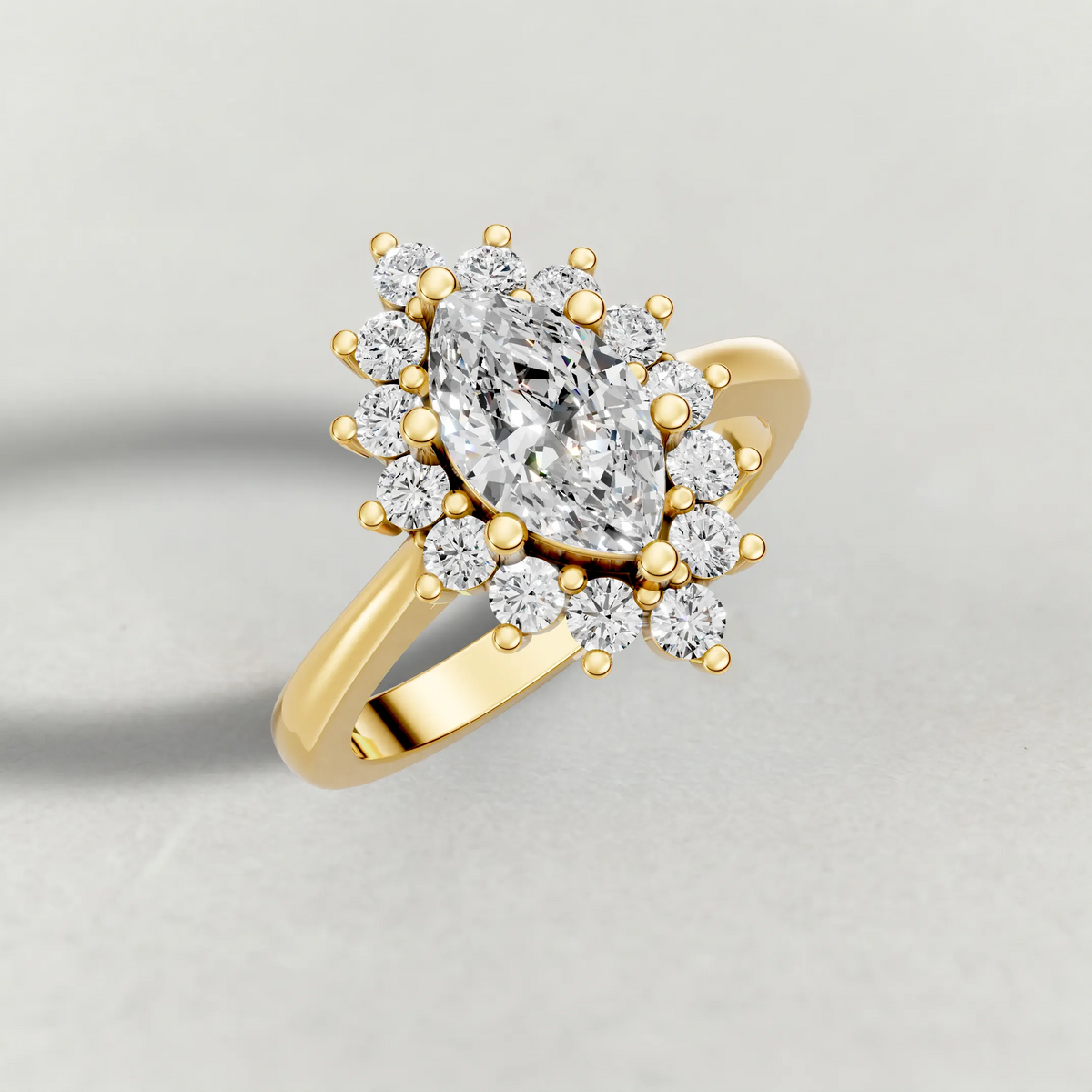 Cluster Halo Engagement Ring (71300) in Yellow Gold from top 3/4 angle