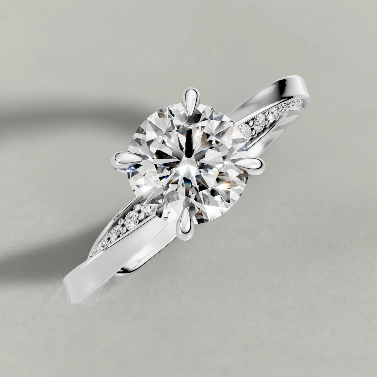 Double Pavé Band Engagement Ring (71353) in White Gold from top 3/4 angle