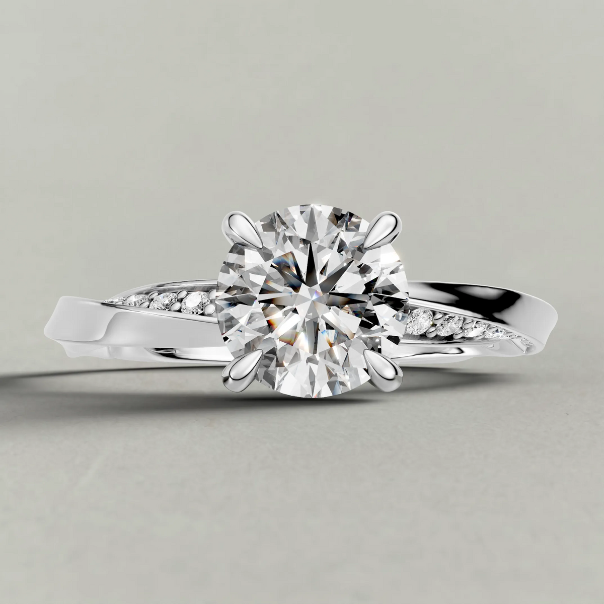 Double Pavé Band Engagement Ring (71353) in White Gold zoomed in on diamond