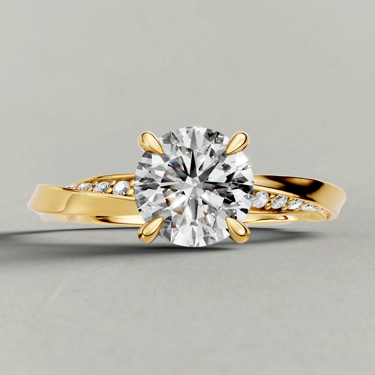 Double Pavé Band Engagement Ring (71353) in Yellow Gold zoomed in on diamond